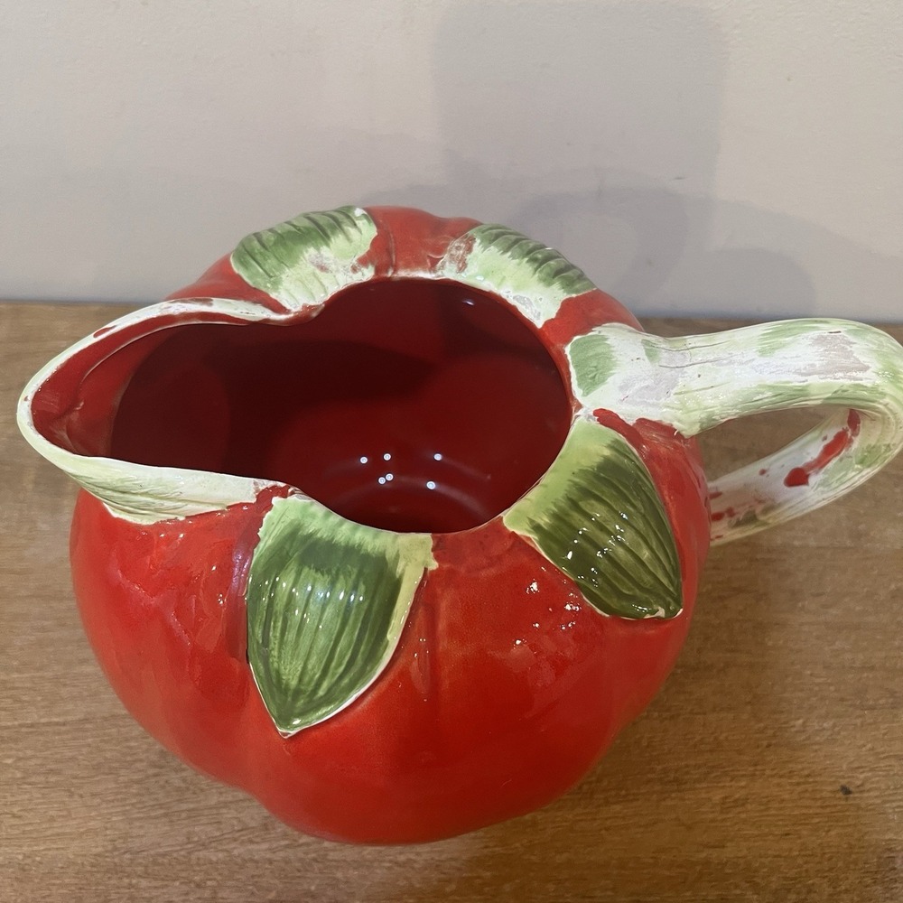 VTG Ceramic Tomato Pitcher Monte Verde Mann 1982 Handpainted Red Kitchen Decor - Picture 7 of 9